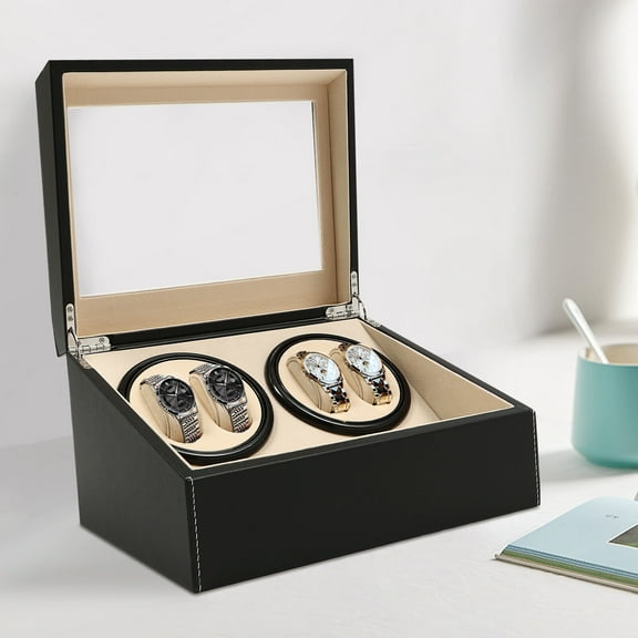 SHZICMY Luxurious 4 6 Automatic Rotation Leather Watch Winder Storage Display Box Black