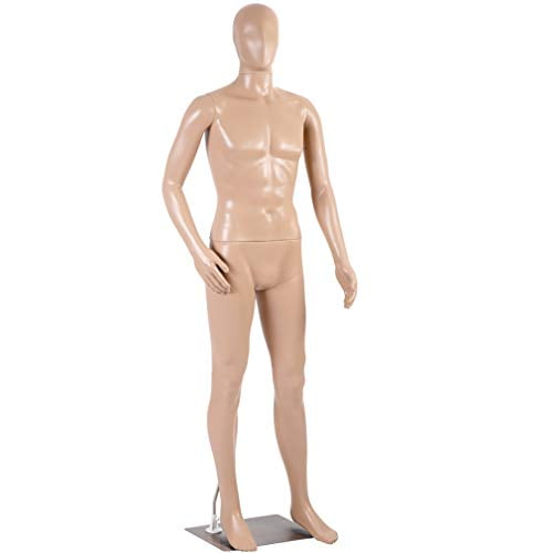 6 FT Male Mannequin Plastic Full Body Head Turns Torso Dress Form Display w Base 