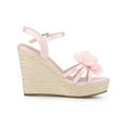 thumbnail image 3 of BLISSFUL STEP Women's Flower Platform Espadrilles Wedge Heel Sandals Bling Pink 8, 3 of 7