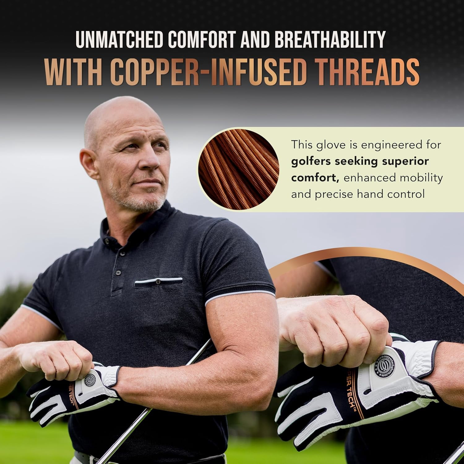 Copper Tech Golf Gloves Men (2 Pack)| Copper Compression Joint Support | Flexible & Comfortable Fit with AAA Leather (White/Black, Small, Left)
