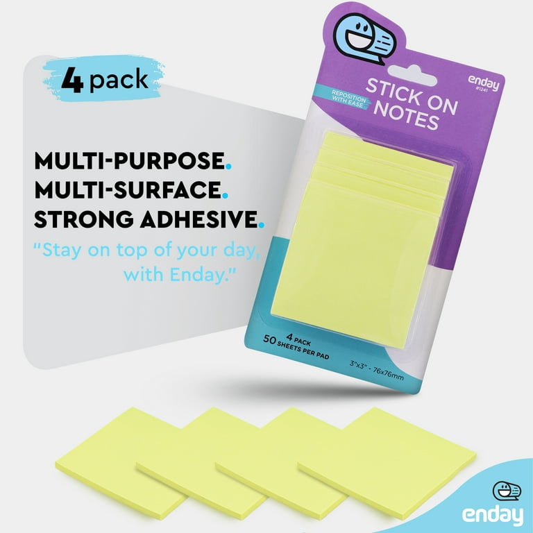 Enday Yellow Sticky Notes 3x3 Inches Home Office & Classroom Supplies, 4  Pack 