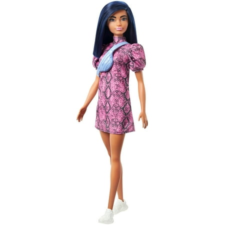 Barbie Fashionistas Doll 143, with Blue Hair and Pink and Black Dress