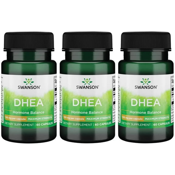 Swanson DHEA - Natural Supplement to Support Healthy Aging - Supports Hormone Balance and Immune Support - Helps Maintain Energy and Drive - (60 Capsules, 100mg Each) (3 Pack)