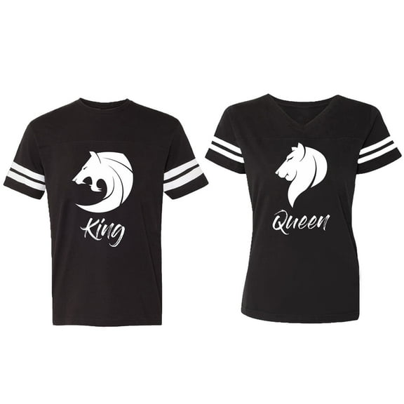 Tiger King Queen Matching Couple Cotton Jerseys (Men Black / Women Black) (Men S / Women S)