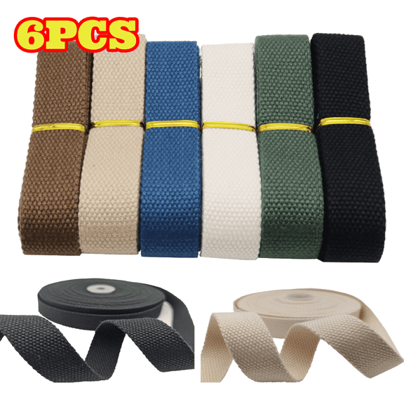 6pcs Cotton Webbing Straps, 1 inch Wide Flat Weave Bag Straps for Cloth Tote Bag, Pet Collars, DIY Projects, Crafts, Sewing, Purse Handle