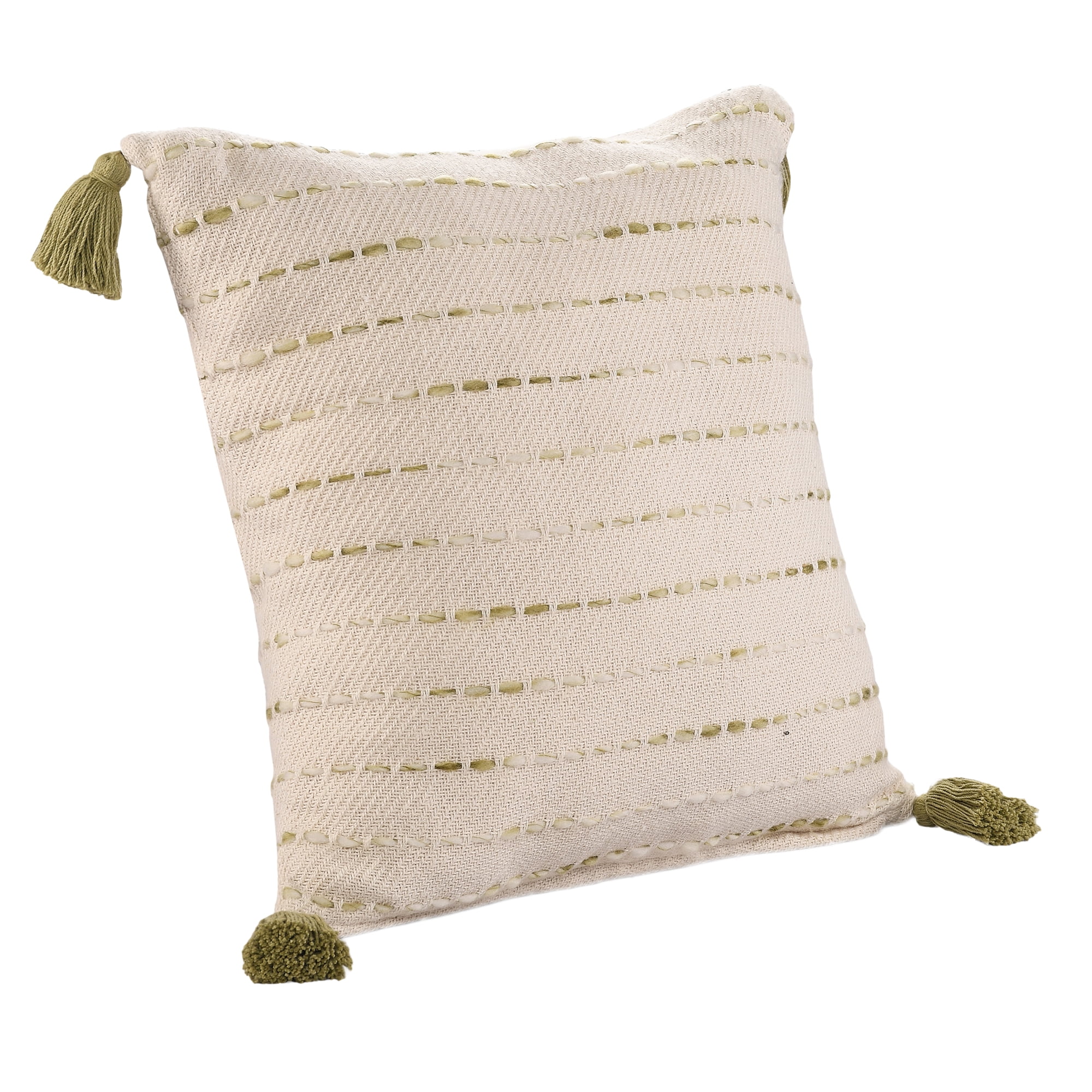 Ox Bay Melanie 20" x 20" Green Striped Cotton Blend Reversible Adult Decorative Throw Pillow