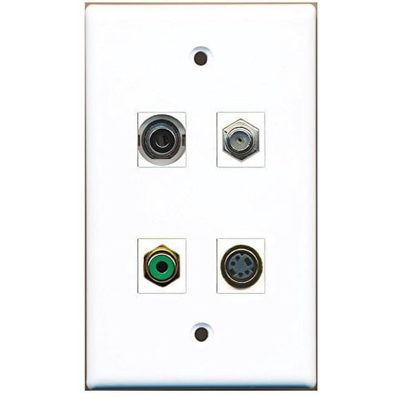 RiteAV - 1 Port RCA Green 1 Port Coax Cable TV- F-Type 1 Port S-Video 1 Port 3.5mm Wall Plate