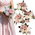 thumbnail image 1 of BENCENTRE Ramo de dama de honor rubor de 7 pulgadas para boda, juego de 4 pequeños ramos de boda para propuesta de matrimonio, fiesta y ceremonia de boda vintage, flores artificiales de aniversario, 1 of 1