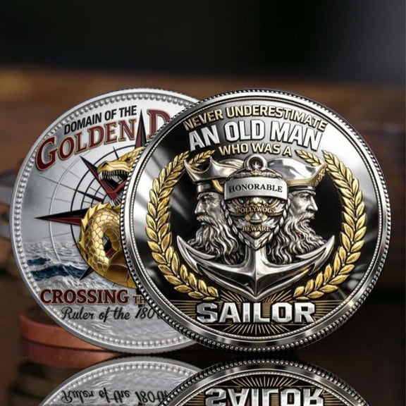 Challenge Coin Display,250th Anniversary Gifts,Never Underestimate Old Man Who Was A Sailor Coin,Commemorative Keepsake Collection Decorations, Nostalgic Historical Collectible Keepsake(C)