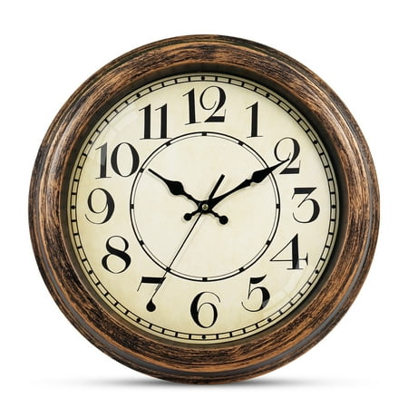 Geevon Retro Silent 14 Inch Wall Clock Non Ticking, Rustic Vintage Clock Quartz Decorative, Battery Operated for Kitchen/Office/Classroom/Bedroom/Living Room Decor