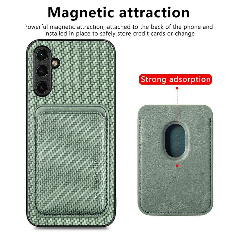 Chargeur sans fil Magsafe Magnet Leather Case, Magnet Card Slot, Carbon  Fiber Cover, Galaxy A23, A33