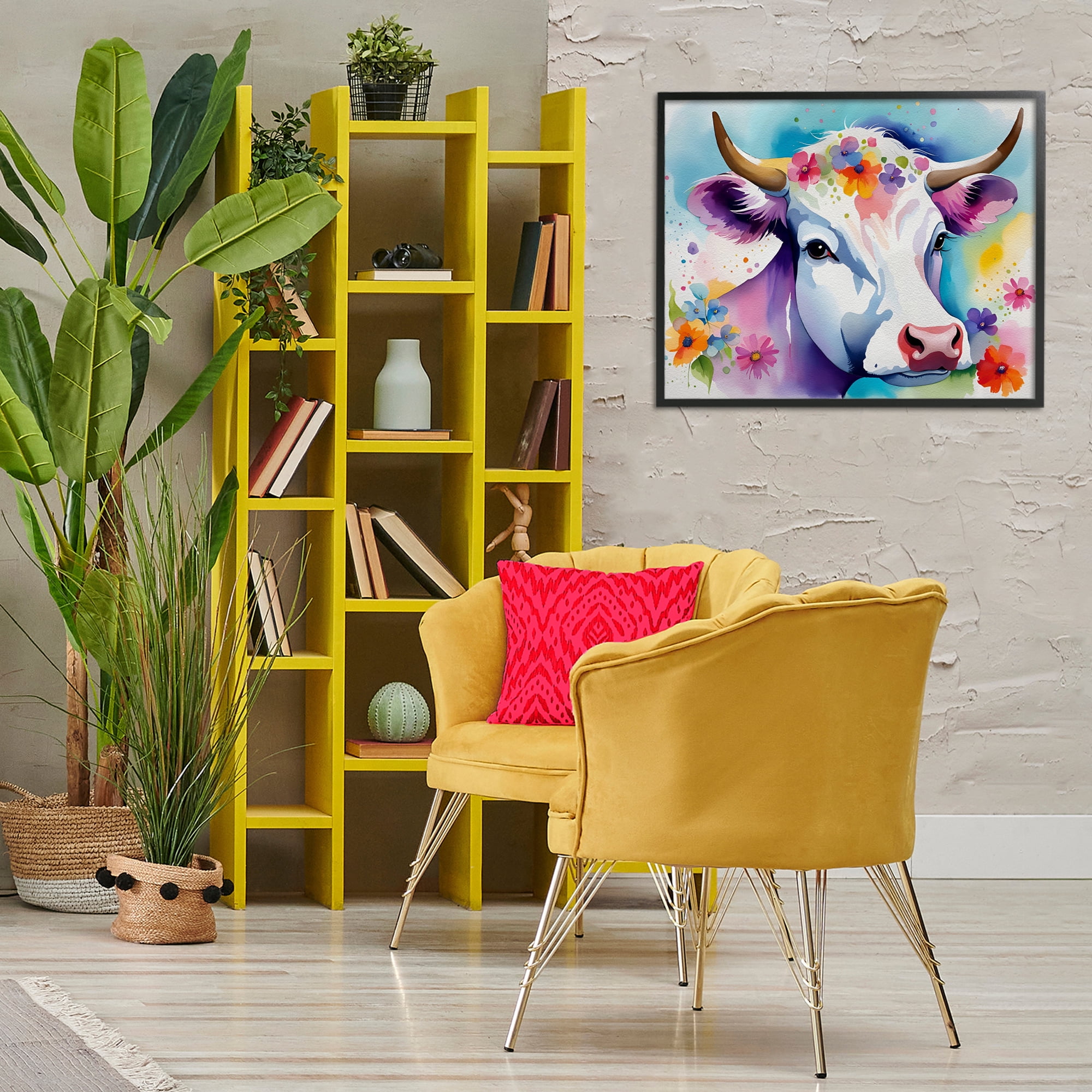 Stupell Industries Flower Speckled Cow Animals & Insects Painting Black Framed Art Print Wall Art, 30 x 24