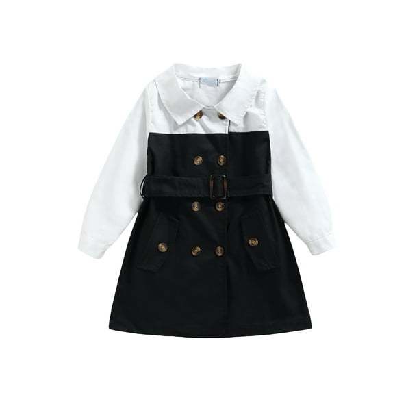 Bebiullo Toddler Baby Girls Casual Long, Toddler Trench Coat Black And White Blouse