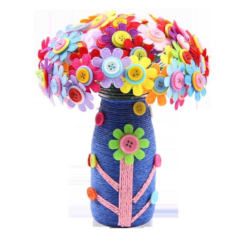 Kids Craft Kits DIY Arts and Crafts Creative Toys Make Button Felt Flowers Vase Project Girl Gifts Craft Kits for Girls Ages 7-12 Teen Gifts for Girls Age 5 6 7 8 9 10 11 12 Years Old 