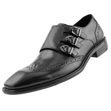 

Asher Green Mens Genuine Two-Tone and Solid Leather Dress Shoes Comfortable Triple Monk Strap Wingtip Oxfords Available in Tan and Black