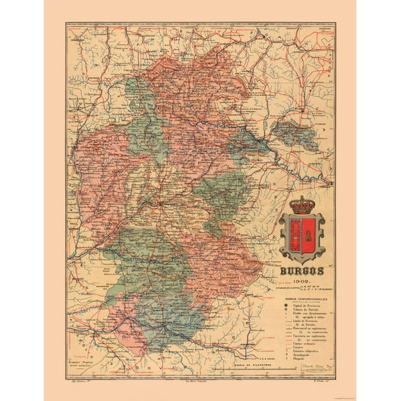 Historic Map - Burgos Spain - Martine 1904 - 23 x 29.48 - Vintage Wall Art