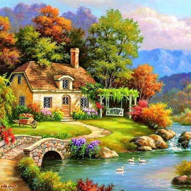 Kit de pintura de diamante 5D Wdftyju relajante pueblo bordado mosaico