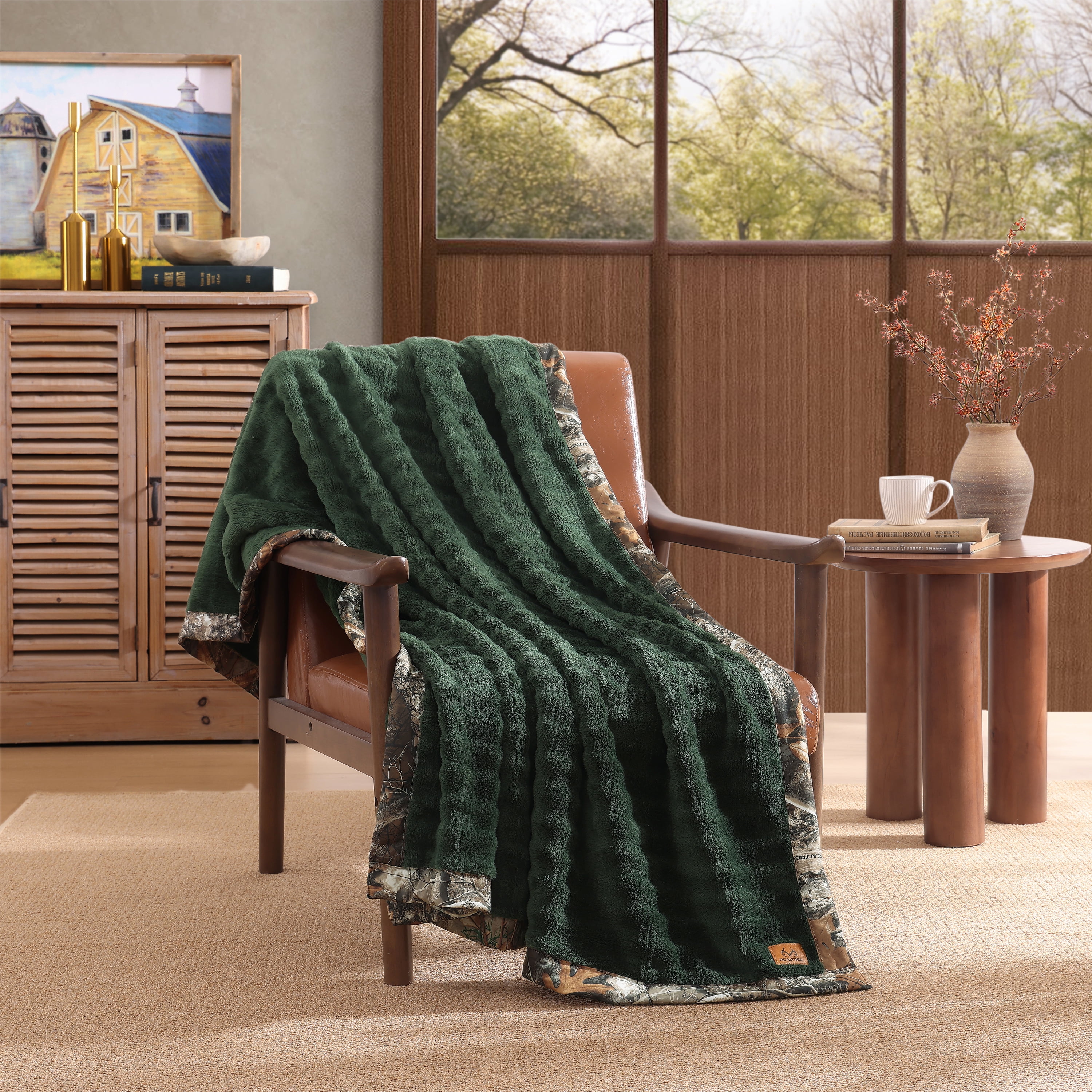 Mossy Oak Jacquard Sherpa Throw, 50”x60”, Green Forest