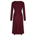 thumbnail image 4 of USSUMA Womens Summer Dresses Summer Dresses Long Sleeve Crew Neck Casual Solid Color Maxi Dress Leisure Skirt Breathable Skirts Daily Wear s Wine Dress Size-XXL, 4 of 5