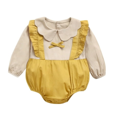 

Fsqjgq 9 Month Girl Outfit Toddler Kids Children Baby Girls Long Sleeve Patchwork Bowknot Petals Collar Romper Bobysuit Outfits Clothes Girl Knit Romper Cotton Yellow 6M