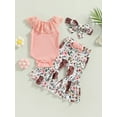 thumbnail image 2 of Bagilaanoe 3pcs Newborn Baby Girl Long Pants Set Lace Patchwork Sleeveless Romper Tops + Flower Print Flare Trousers + Headband 6M 12M 18M 24M Infant Casual Outfits, 2 of 9