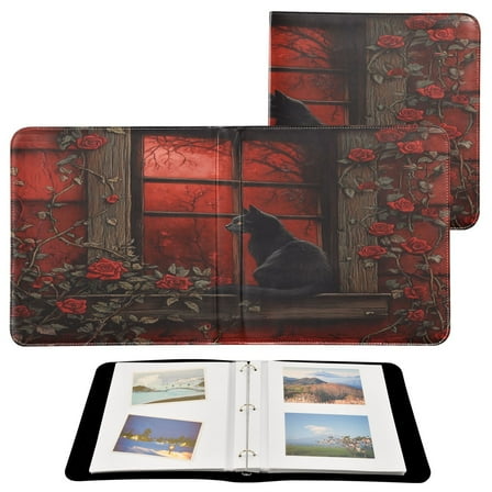 BZSMCE Photo Album Book Scrapbooking Black Cat with Rose Printed Picture Album