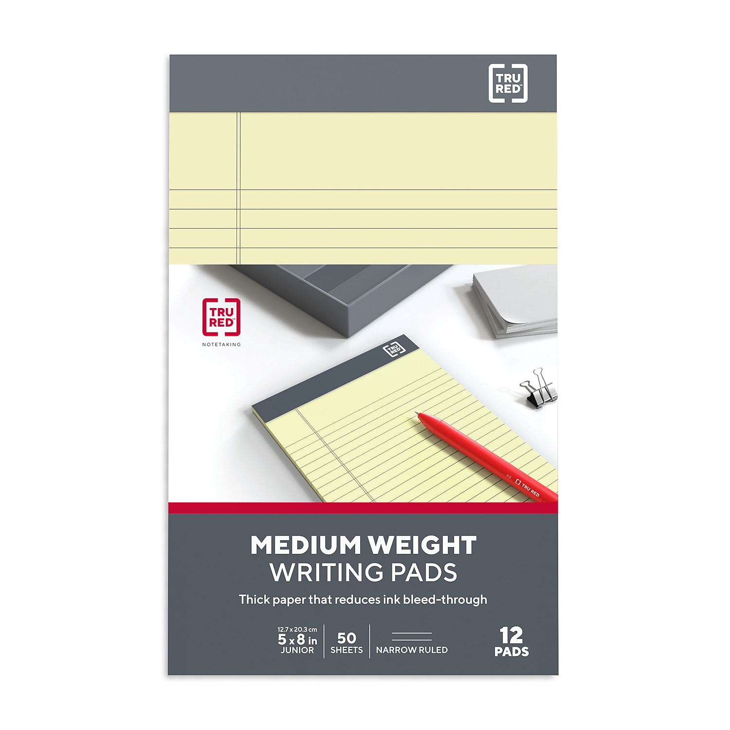 Staples TRU RED Notepads 5" x 8" Narrow Ruled Canary 50 Sheets/Pad 12 Pads/Pack (TR57359)