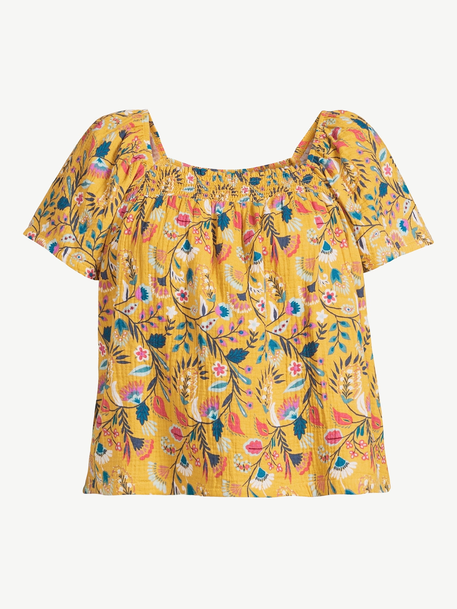 Joyspun Women's Smocked Gauze Sleep Top, Sizes S to 3X