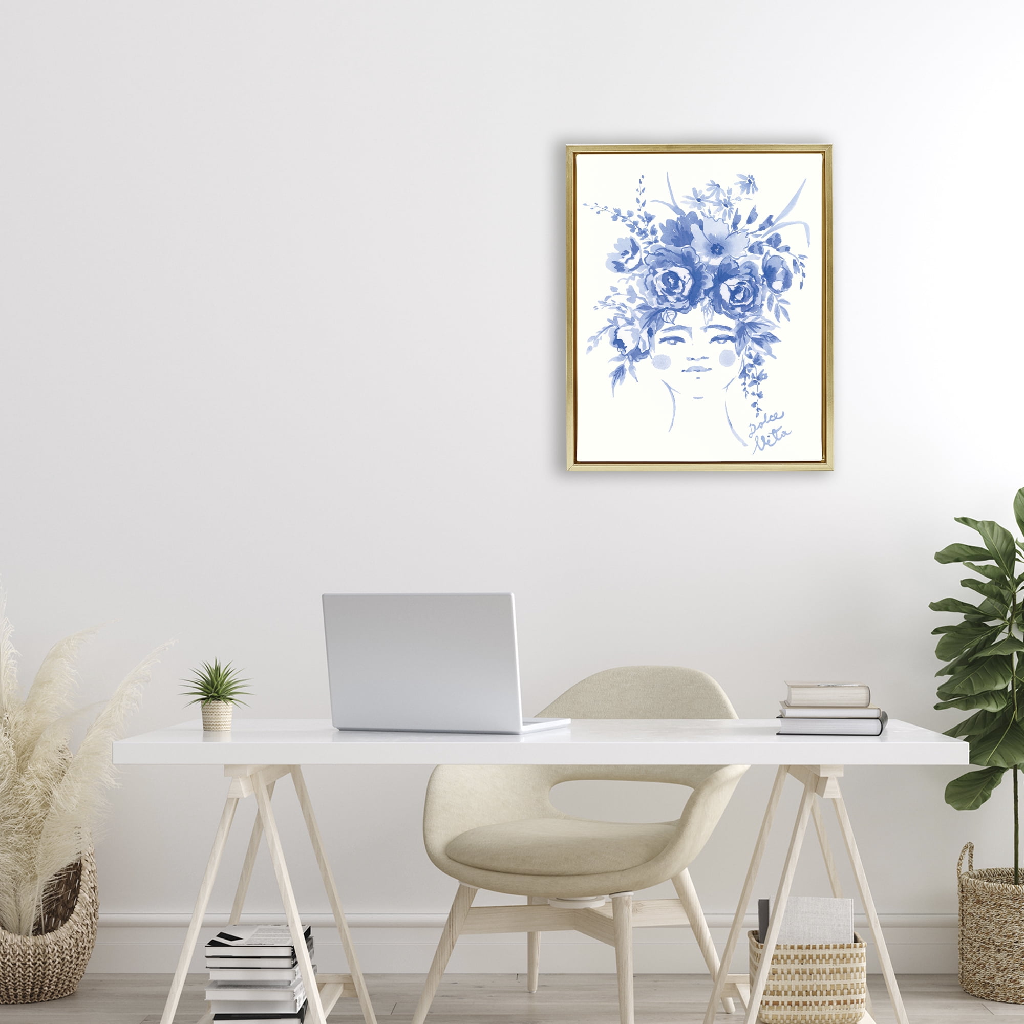 Stupell Industries Dolce Vita Woman with Roses Gold Framed Floater Canvas Wall Art, design by Karolina Sato