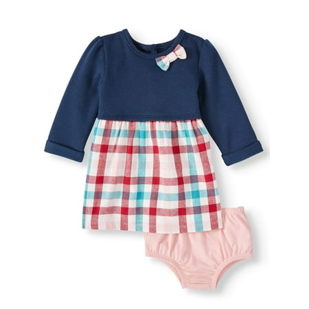 Wonder Nation Baby Girl Plaid Dress With Diaper Cover