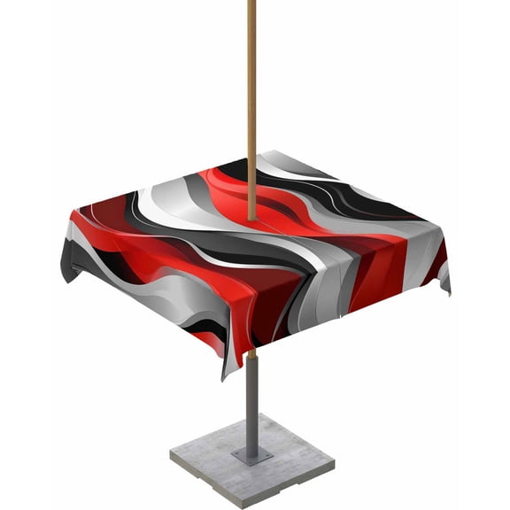 Boanket Outdoor Tablecloth with Umbrella Hole for Patio/Picnic/Party/Camping, Red Black Grey Waterproof Table Cloth Square Cover Washable, Geometric Moire Artwork Modern Abstract (60"x 60")