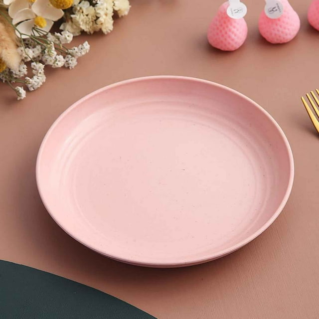 Wheat Straw Plates - Reusable Unbreakable Plate Set - Dishwasher & Microwave Safe - Perfect for Dinner Dishes,Pink