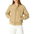 thumbnail image 2 of MODA NOVA Juniors Stand Collar Zip Up Raglan Sleeves Bomber Quilted Jacket Khaki M, 2 of 5