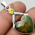 thumbnail image 1 of Heart Turkish Rainforest Chrysocolla & Peridot 925 Silver Pendant Jewelry SDP104340, 1 of 5