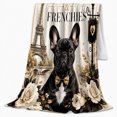 thumbnail image 2 of Paws Paris Frenchies French Bulldog Bowtie, Cozy Pet Portrait Pattern, Warm Flannel Blanket for Living Room and Bedroom, Dog Lovers Valentine's Day Gift, Pet Lover Home Decor, 2 of 9