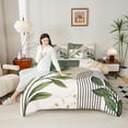 thumbnail image 4 of Manfei Natural Plant Leaves Bedding Comforter Set,Abstract Geometric Strpied Twin Comforter Sets,Green White Black Bedding Set For Adult,Super Cozy Room Decor Reversible,2pcs, 4 of 8