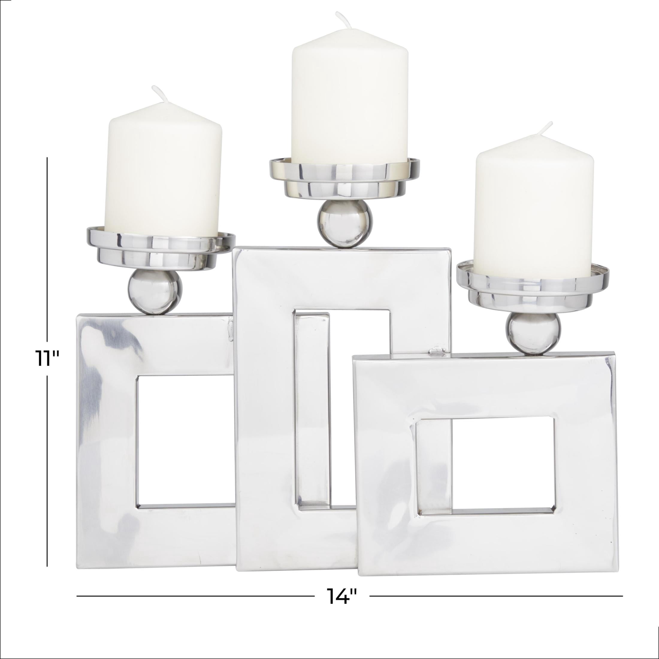 DecMode 3 Candle Silver Stainless Steel Metal Pillar 3 Plate Candle Holder