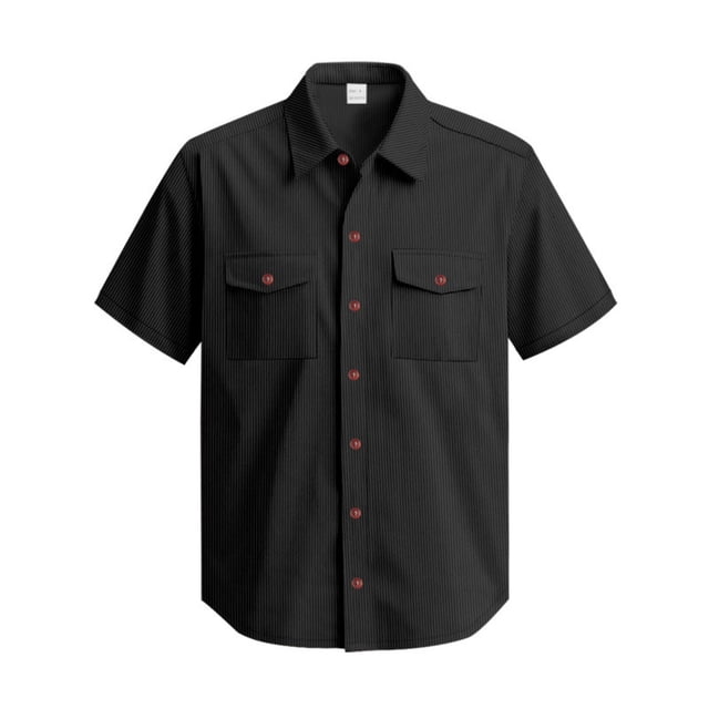 Camisa de manga corta a rayas de pana para hombre: prenda informal para actividades al aire libre en primavera y verano con tejido transpirable