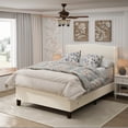 thumbnail image 4 of Queen Size Bed Frame with 49.21"High Back Upholstered Headboard and 27.16" High Footboard,Teddy Velvet,12 Slat Support,Solid Wood Feet,Beige, 4 of 10