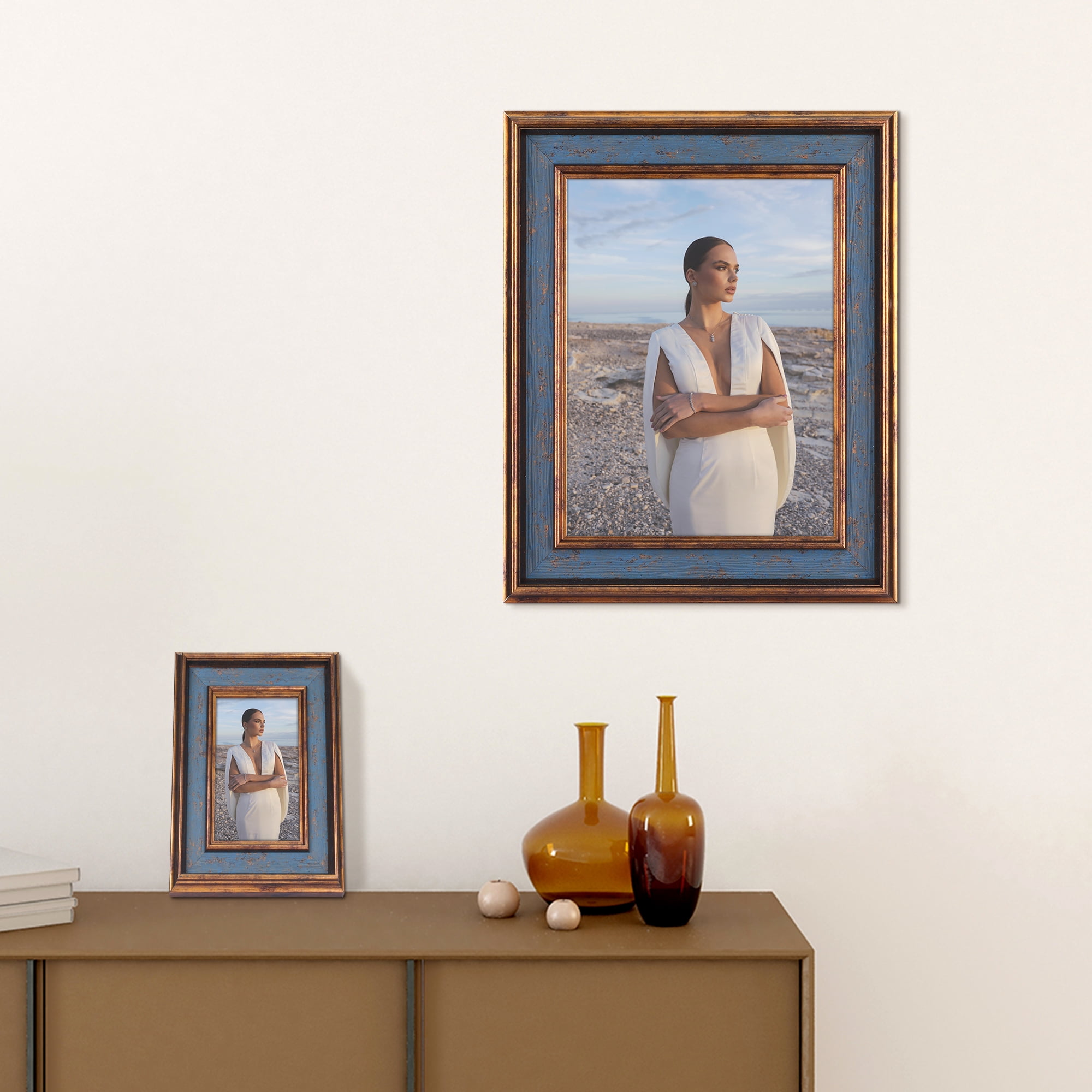 Unique Bargains Retro Picture Frame for Tabletop Display Wall Hanging Blue and Brown 3.5x5