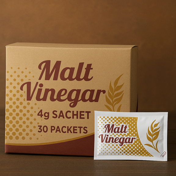 Single Serve Malt Vinegar Packets 30 Count | Portion Control Condiment Pack for Fish & Chips, Fries, Salads & Seafood | Takeout, Lunch, Travel Size Vinegar Sachets