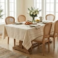thumbnail image 6 of Sm:)e Fabric Openwork Farmhouse Style Linen Tablecloth 52x70 Inch, Yarn-Dyed Woven Table Cover for Dining Decor, Rectangle, Beige, 6 of 8