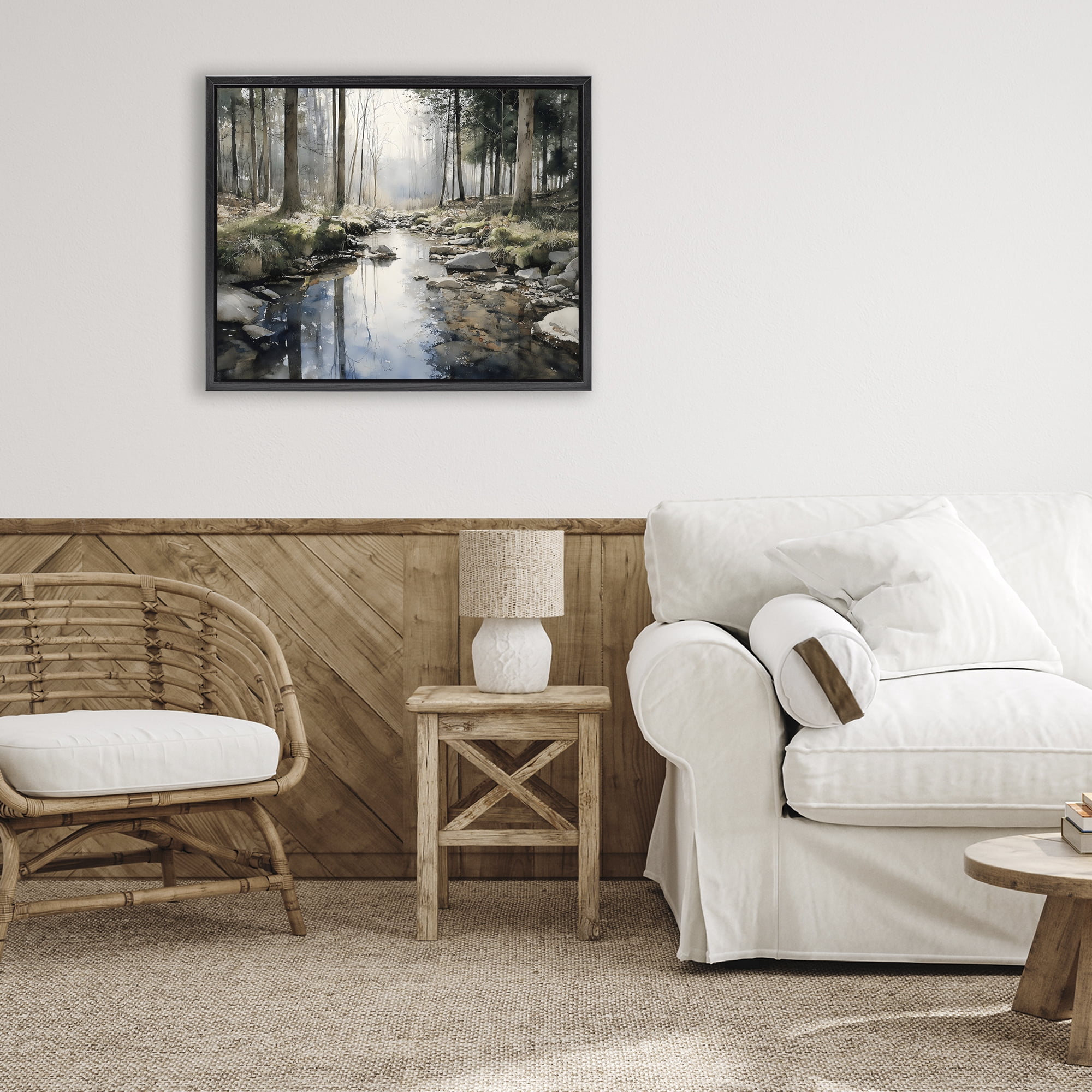 Stupell Industries Rock Creek in Morning Mist Black Framed Floater Canvas Wall Art, design by Franklyn Gregory