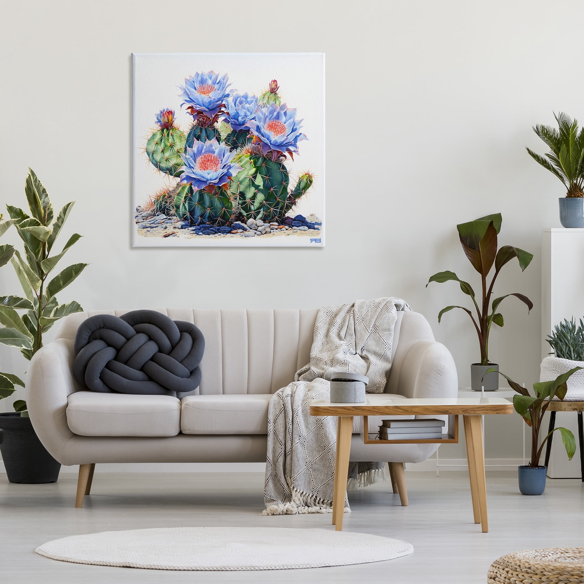 Stupell Industries Blue Cactus Blossoms Botanical & Floral Painting Gallery Wrapped Canvas Art Print Wall Art, 36 x 36