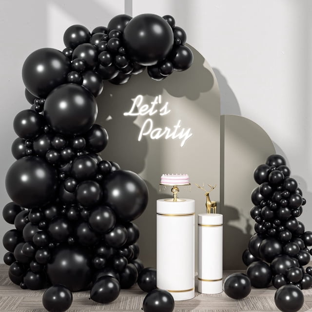 Kit de guirnaldas con forma de arco FOTIOMRG con 110 globos negros de látex