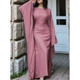 thumbnail image 4 of Women'S Elegant Solid Color Long Sleeve Dress Bat Sleeve Islamic Maxi Robe Pink M, 4 of 7