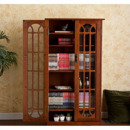 Southern Enterprises Grayson 48 Window Pane Media Cabinet In Oak