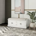 thumbnail image 3 of Rectangle Storage Bench with 4 Doors and Adjustable Shelves, Shoe Bench with Removable Cushion, Classic Design Multi-functional Storage Bench Suitable for Living Room, Entryway, White, 3 of 7