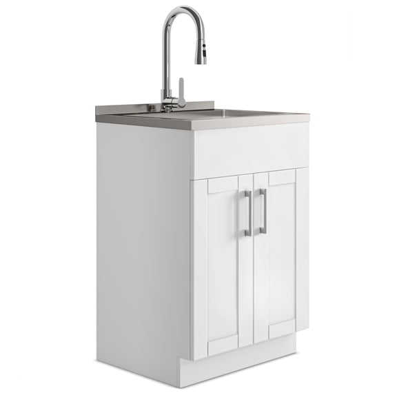 Simpli Home Modern Wide Shaker All-In-One 24-inch Laundry Utility Sink and Cabinet