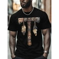 thumbnail image 4 of Tomahawk Feather Men's T Shirts Tribal Art T-Shirt for Men Crew Neck Tees Cotton Tops, Black, S, 4 of 7